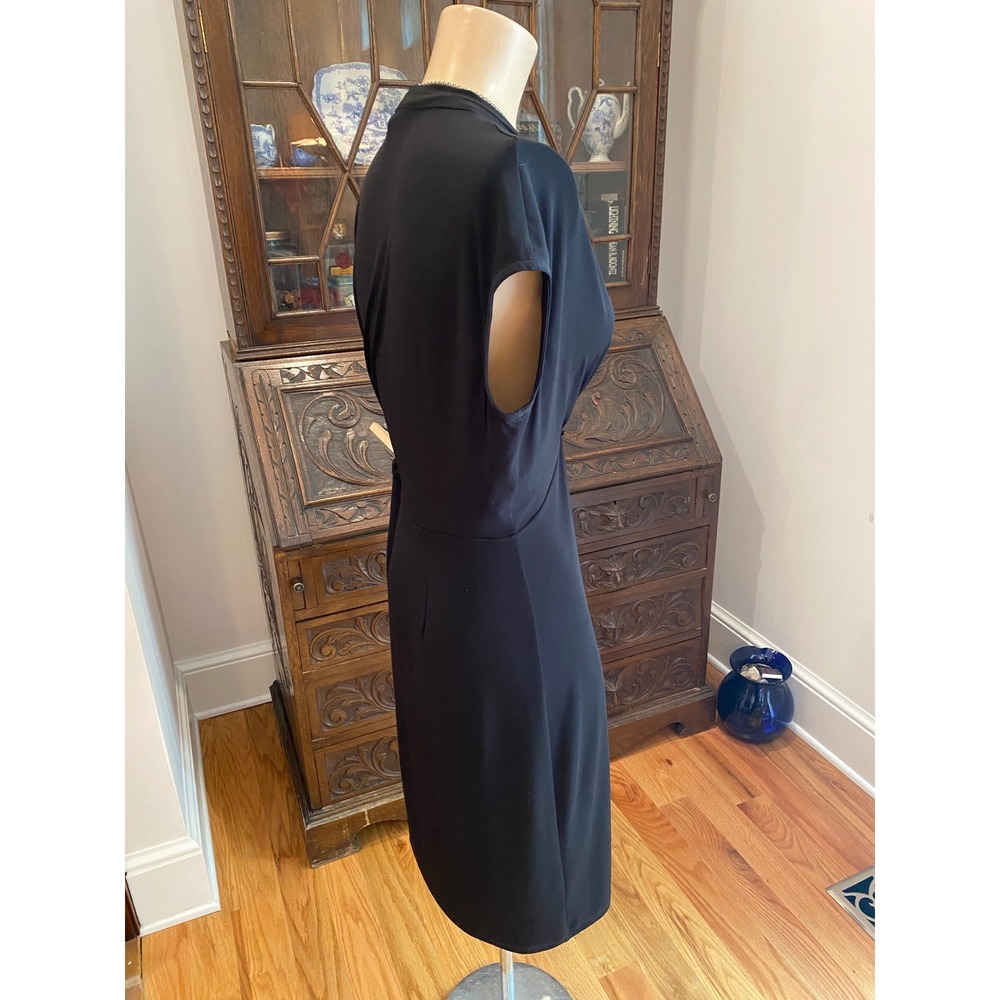 Chico's Black V-Neck Sheath Dress‎ Silver Bar Gathered Waist Size 1 Medium - Picture 11 of 11